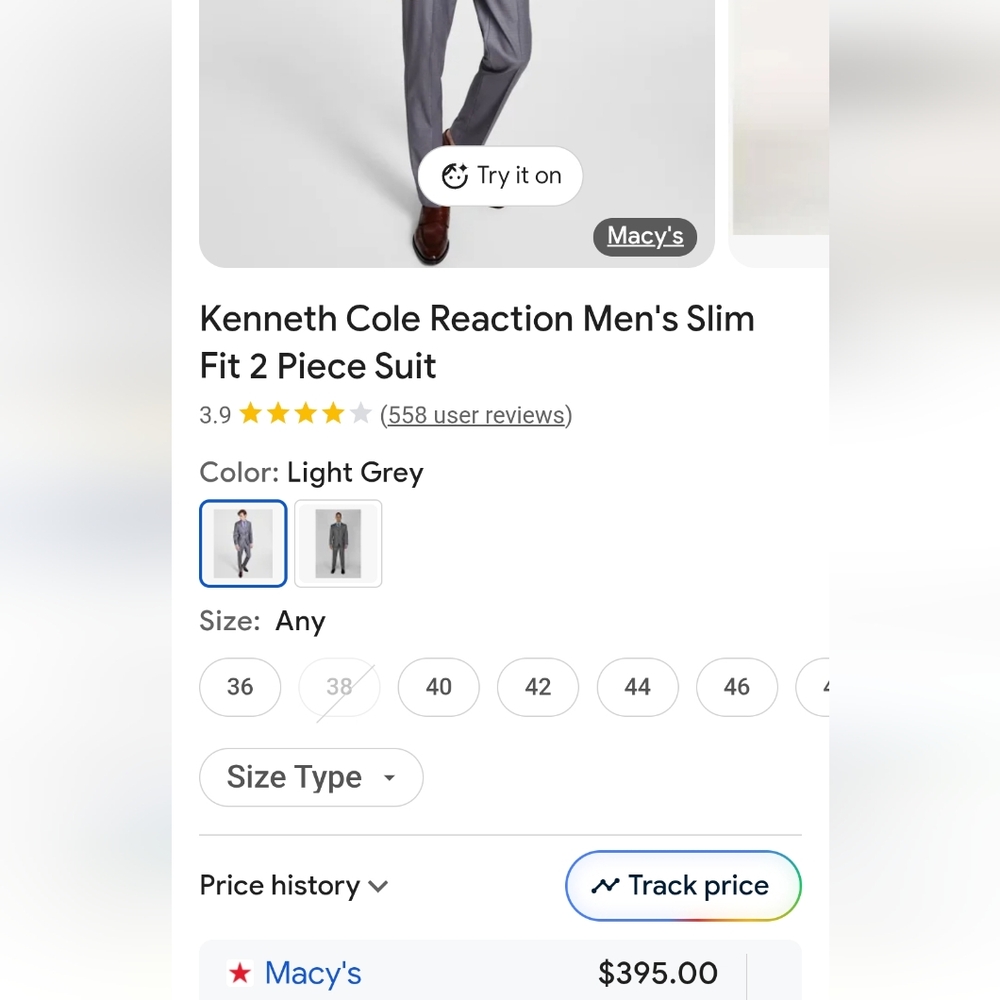 Kenneth Cole Reaction Men's Slim Fit Gray Suit